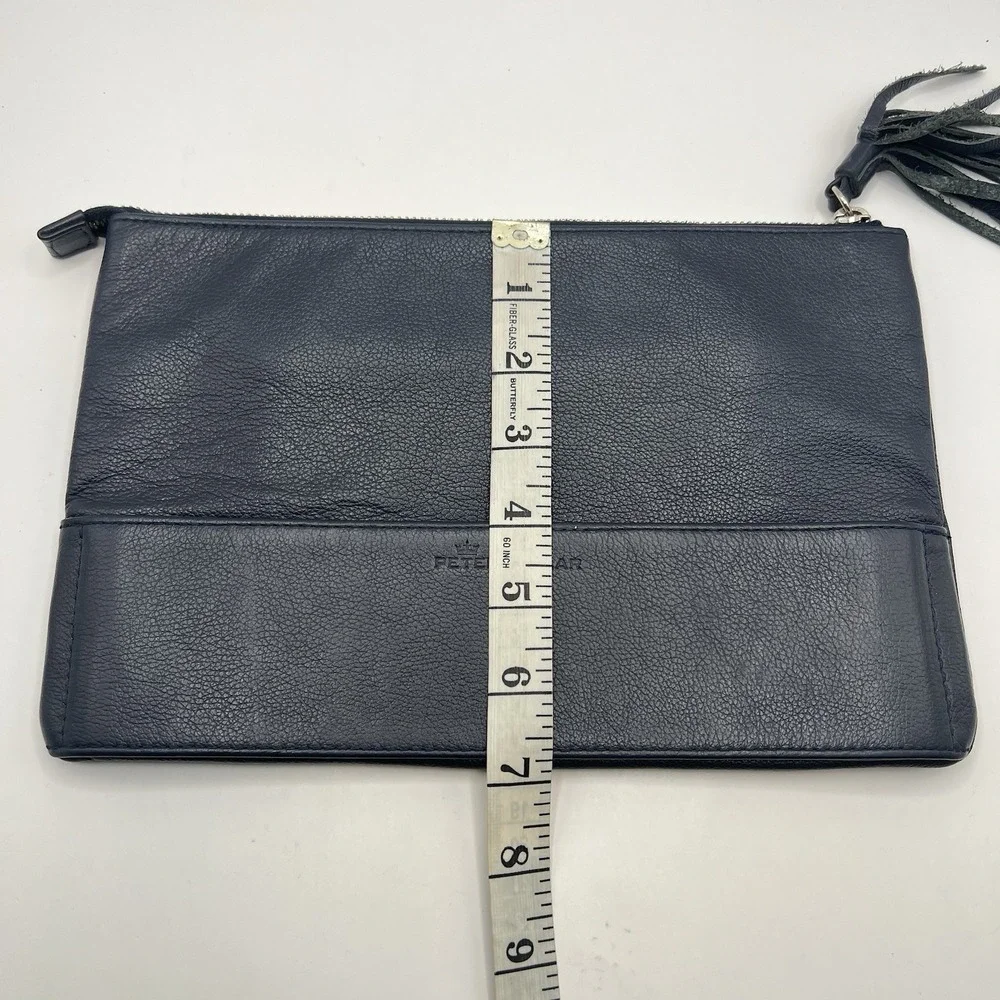 Peter Millar Pebbled Leather Zip Clutch Pouch Blue Day To Night Office Date